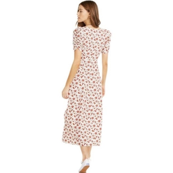 Danielle Bernstein Midi Length Dress Short Puff Sleeve Red White Flower Print - Picture 3 of 16
